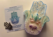 Load image into Gallery viewer, Hamsa protection soap with Jasmine and cedarwood essential oils