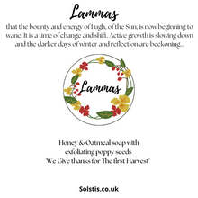 Load image into Gallery viewer, Lammas Honey and oatmeal soap with exfoliating poppy seeds