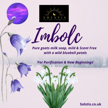 Load image into Gallery viewer, Imbolc - Pure goats milk soap with wild bluebell petals