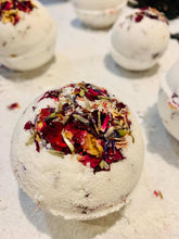 Load image into Gallery viewer, Moisturising bath bomb with Rose &amp; Frankincense oils and rose petals
