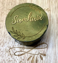 Load image into Gallery viewer, Samhain - activated charcoal soap with sandalwood, rosemary and mug-wort ROUND BAR
