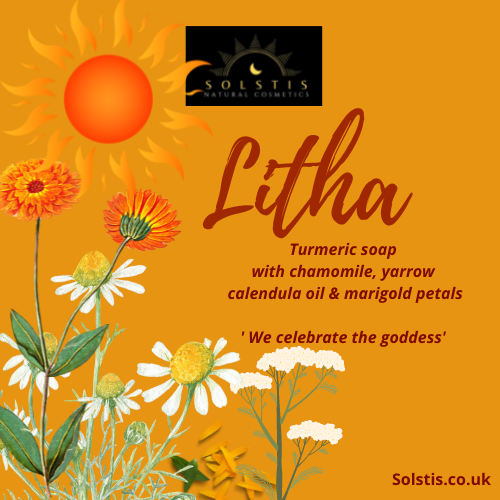 Litha - turmeric soap with chamomile yarrow and calendula oil and marigold petals